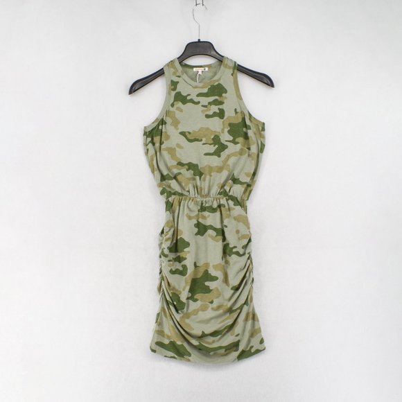 Sundry T-Shirt Dress Womens Camo Green Sleeveless Racerback Ruched Mini - Picture 3 of 8